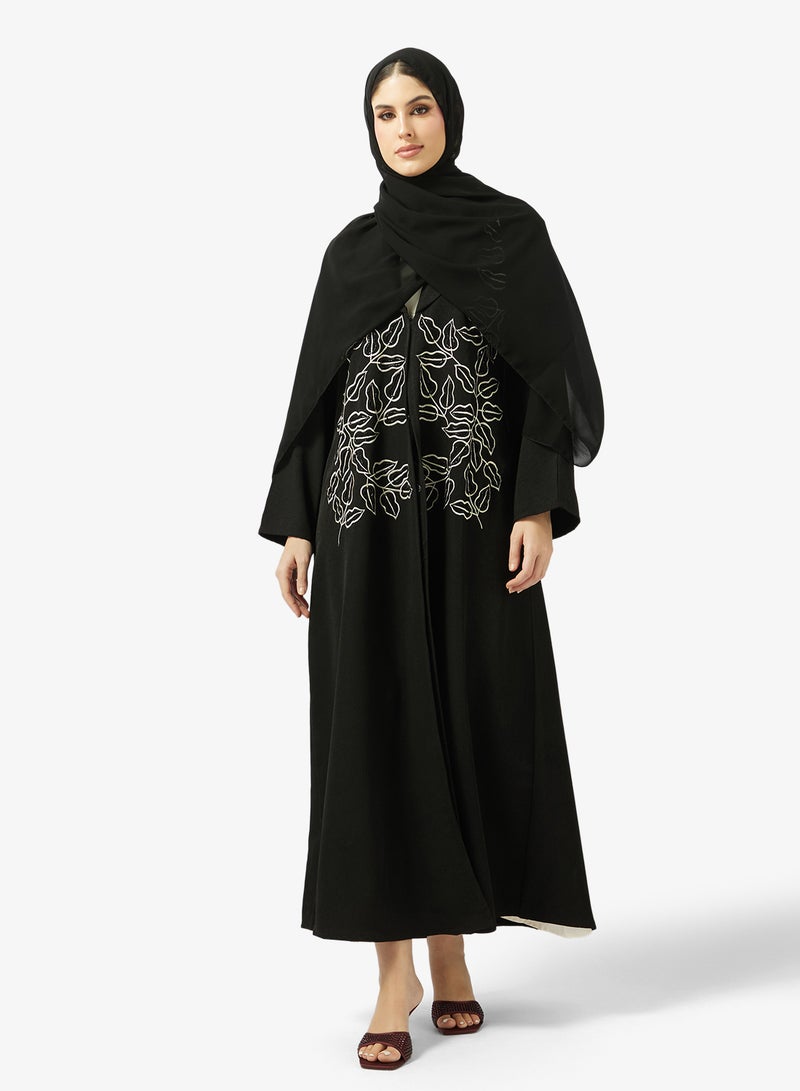 hayas closet Embroidered And Embellished Open Front Wide Lapel Collar Abaya - Image 1